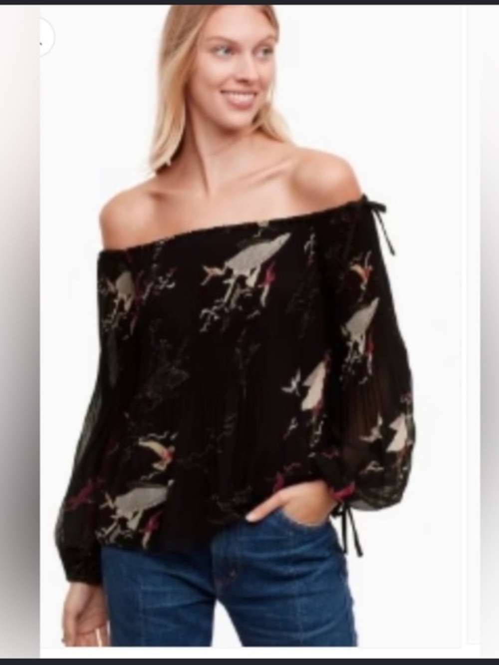 Aritzia Wilfred Talence Off Shoulder Top Foulard Black Multi Boho Women's Size M